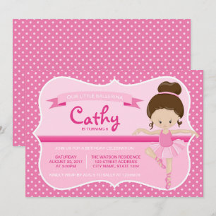 Brunette Pink Ballerina Birthday Invitation