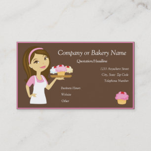 Brunette/Pink Cupcake Baker/Bakery Business Card