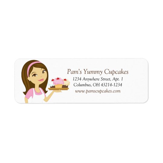 Brunette/Pink Cupcake Baker Return Address Labels