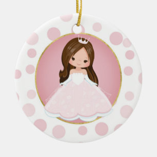 Brunette Pink Princess Ceramic Ornament