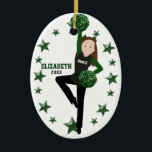 Brunette Pom Squad Green & Black Ceramic Ornament<br><div class="desc">A wonderful keepsake ornament for the pom squad, competitive dance or spirit team member. An adorable brunette dancer in sparkly green and black with pompoms and a star framed, two sided ornament that has plenty of room to personalize for a one-of-a-kind special gift for the champion dancer. Requests for specific...</div>