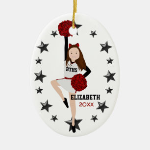 Brunette Pom Squad Red And Black Ceramic Ornament