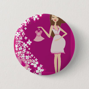 brunette pregnant woman 2 inch round button
