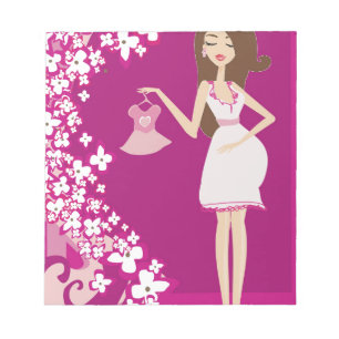 brunette pregnant woman notepad