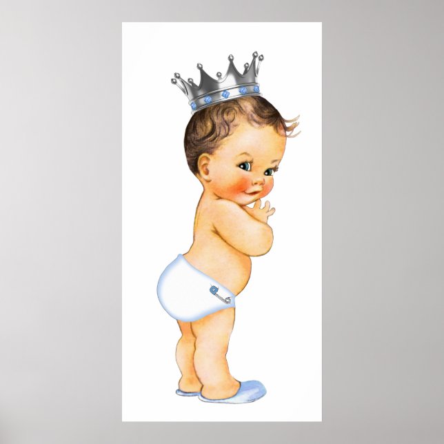 Brunette Prince Baby Shower Poster (Front)