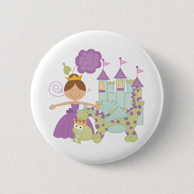 Brunette Princess 2 Inch Round Button (Front)