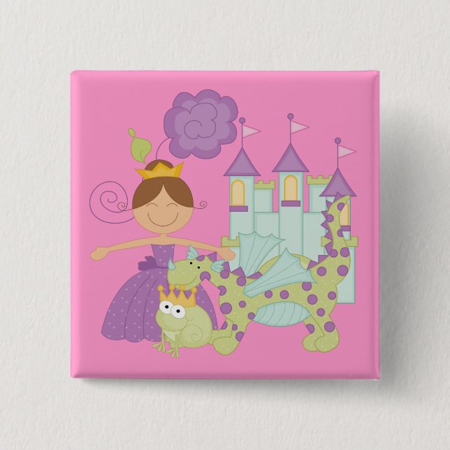 Brunette Princess 2 Inch Square Button (Front)