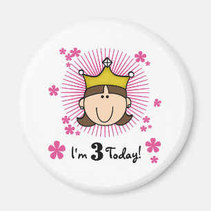 Brunette Princess 3rd Birthday Magnet