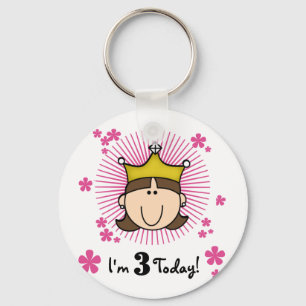 Brunette Princess 3rd Birthday Tshirts and Gifts Keychain