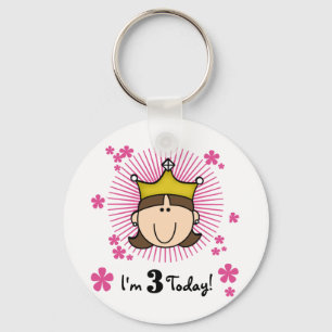 Brunette Princess 3rd Birthday Tshirts and Gifts Keychain