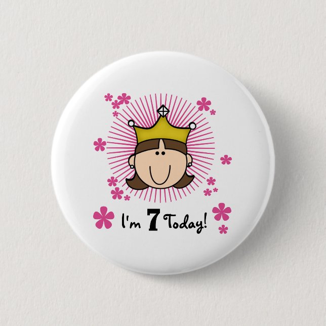 Brunette Princess 7th Birthday 2 Inch Round Button (Front)