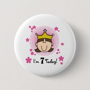 Brunette Princess 7th Birthday 2 Inch Round Button