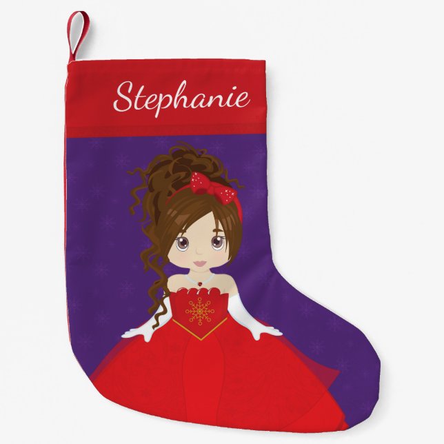 Brunette Princess Christmas Stocking (Front)