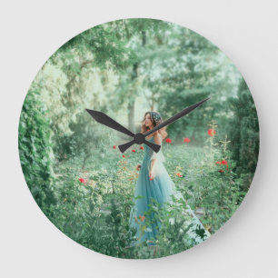 Brunette Princess: Fairy Forest Watercolor Large Clock