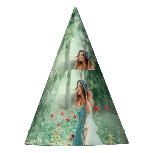Brunette Princess: Fairy Forest Watercolor Party Hat (Front)