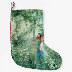 Brunette Princess: Fairy Forest Watercolor Small Christmas Stocking