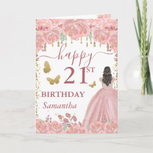 Brunette Princess Rose Gold Dress Birthday Card