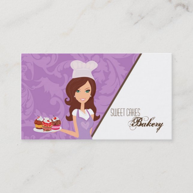 Brunette Purple Brow Baker Cakes Carte de visite (Devant)