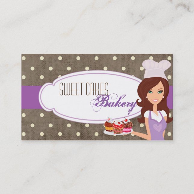 Brunette Purple Brow Baker Cup Cakes Business Card (Front)