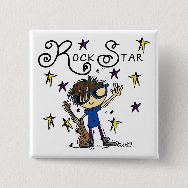 Brunette Rock Star 2 Inch Square Button (Front)