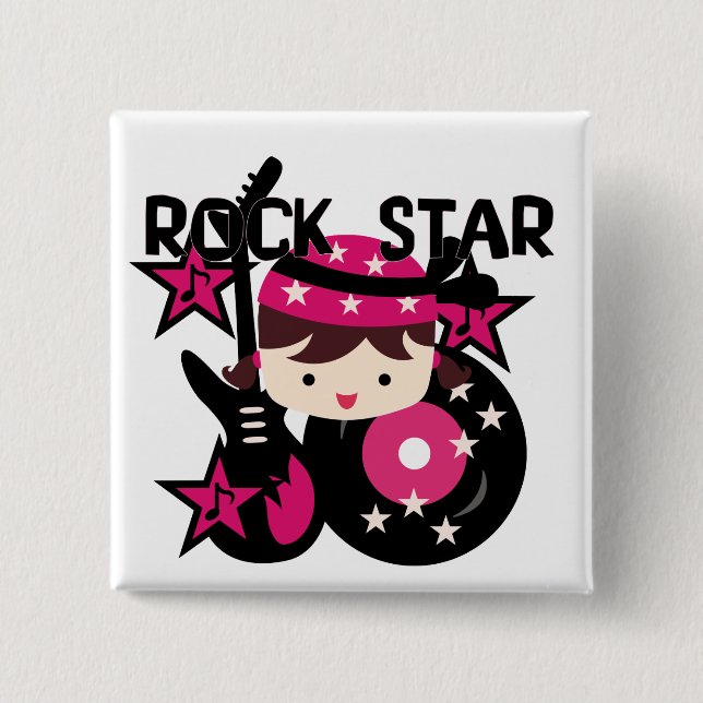 Brunette Rock Star Girl 2 Inch Square Button (Front)
