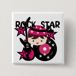 Brunette Rock Star Girl 2 Inch Square Button