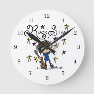 Brunette Rock Star Round Clock
