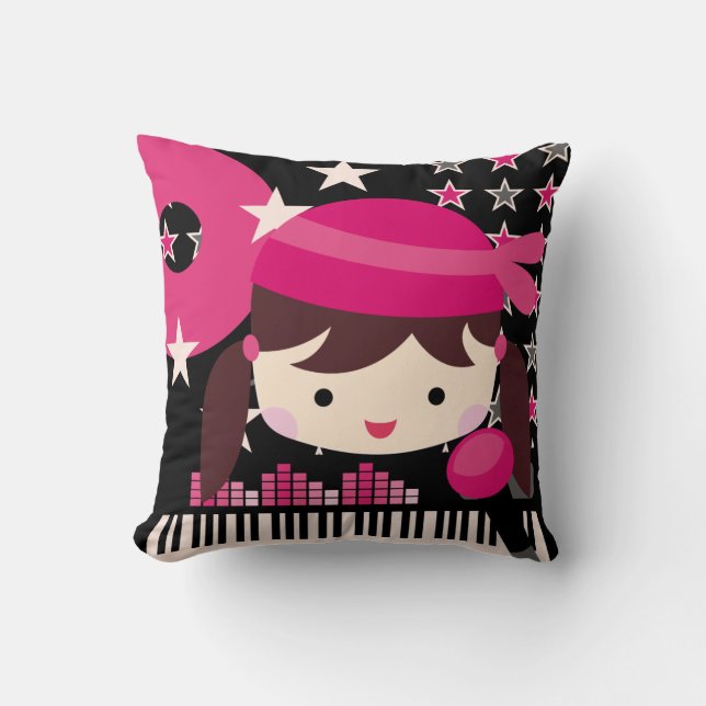 Brunette Rock Star Singer Pillow (Front)