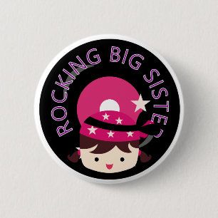 Brunette Rocking Big Sister 2 Inch Round Button