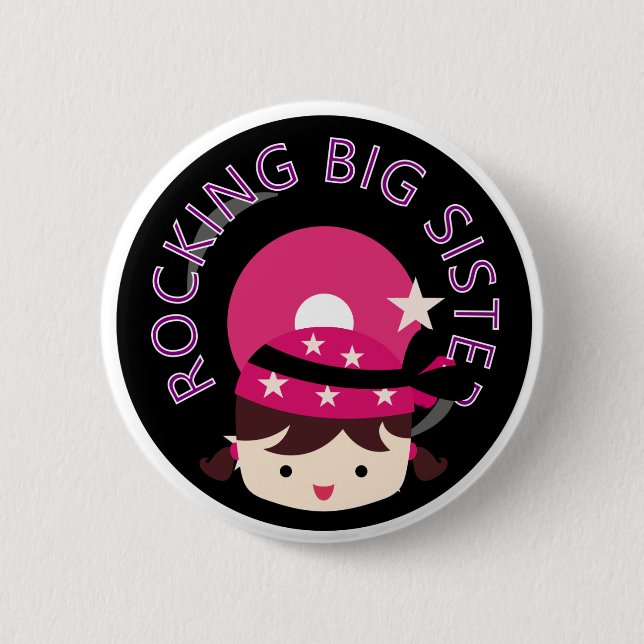 Brunette Rocking Big Sister 2 Inch Round Button (Front)