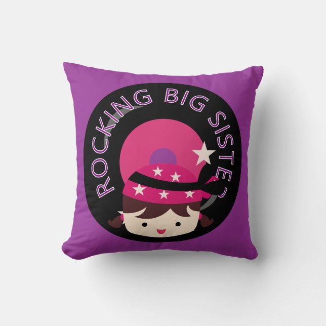 Brunette Rocking Big Sister Throw Pillow (Front)