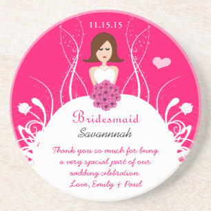 Brunette Side Part Bridesmaid Wedding Gown Coaster