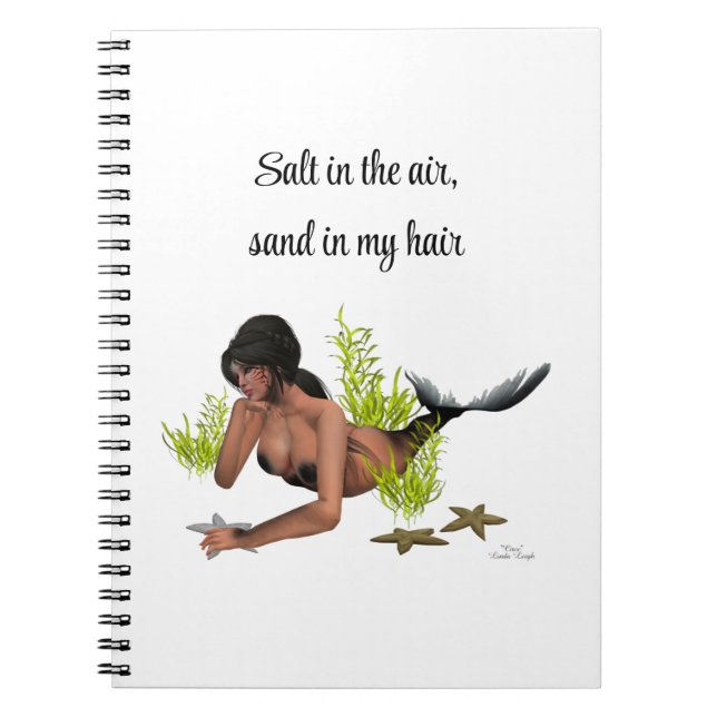 Brunette Sirène Avec Carnet Spiral De Fécule (Devant)