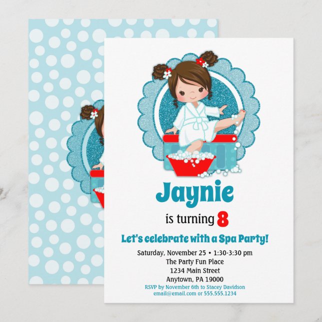 Brunette Spa Fête Filles Anniversaire Invitation (Devant / Derrière)