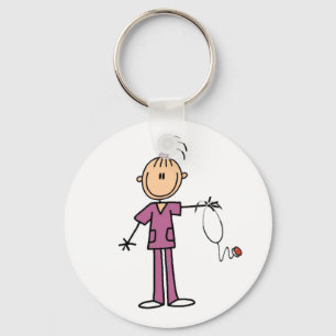 Brunette Stick Figure Nurse Keychain