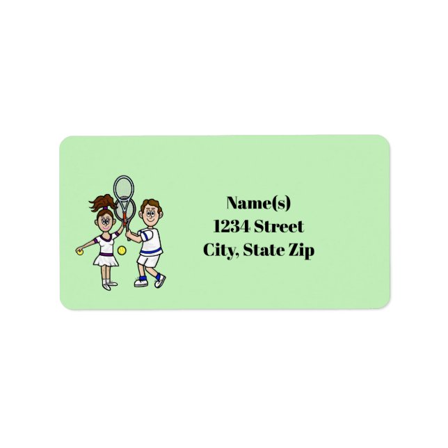 Brunette Tennis Couple Address Labels              (Front)