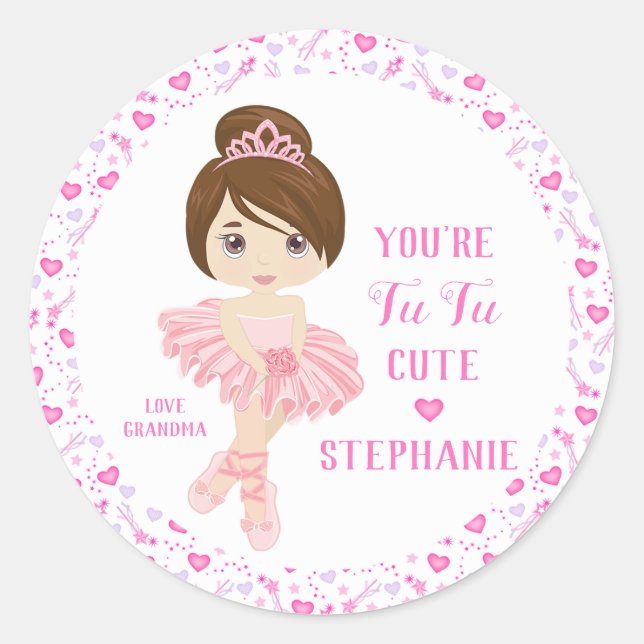 Brunette Tu Tu Cute Ballerina Classic Round Sticker (Front)
