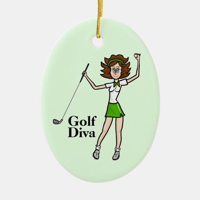 Brunette Woman Golfer Ornament (Front)