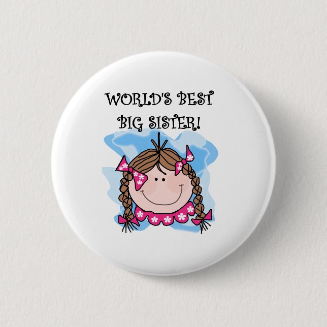 Brunette World's Best Big Sister 2 Inch Round Button (Front)