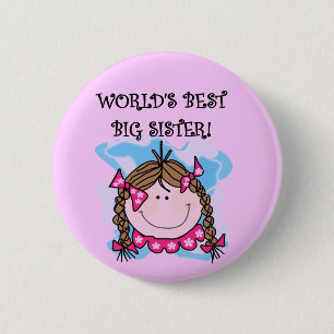 Brunette World's Best Big Sister Tshirts and Gifts 2 Inch Round Button