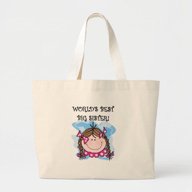 Brunette World's Best Big Sister Tshirts Large Tote Bag (Front)