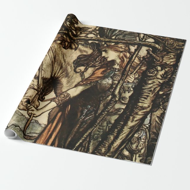 “Brunhilde Led Her Horse” by Arthur Rackham Wrapping Paper (Unrolled)