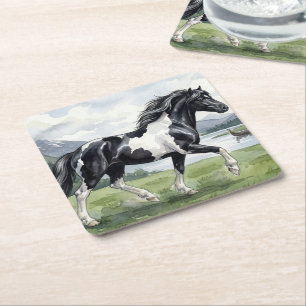 Brunskjottur Black pinto Icelandic Square Paper Coaster