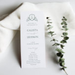 BRUNSWICK CREST Wedding Program<br><div class="desc">BRUNSWICK CREST,  wedding program. Features,  elegant green typography and botanical greenery and floral adorned crest on front with white typography and green background colour on back.</div>