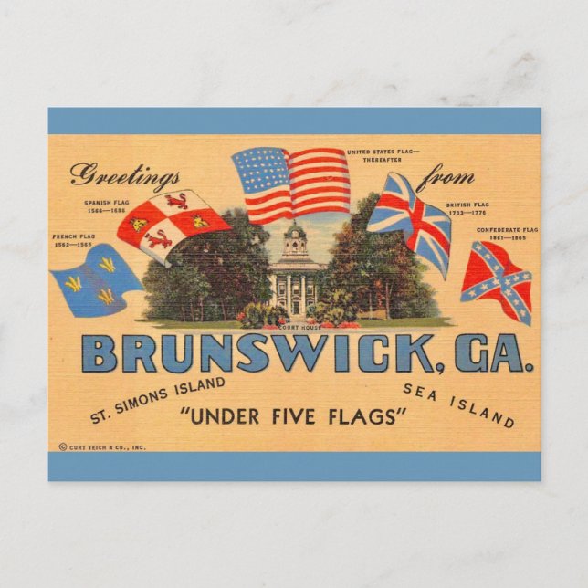 Brunswick Georgia Old Flags Postcard (Front)