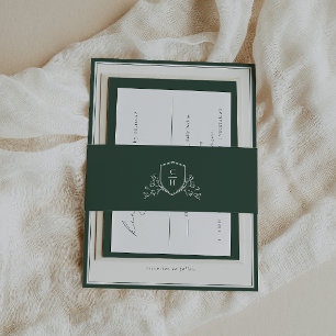 BRUNSWICK Green Botanical Monogram Crest Invitation Belly Band