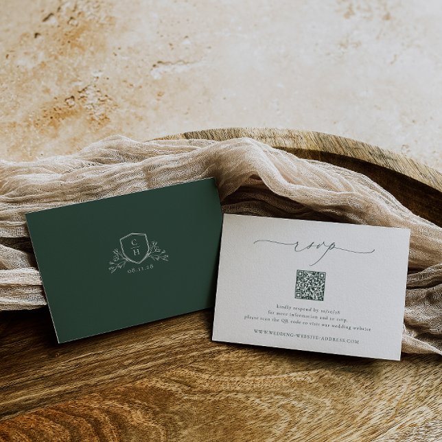 BRUNSWICK Green Wedding QR Code RSVP Card (Creator Uploaded)