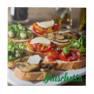Bruschetta Antipasti with beans and arugula, Tile