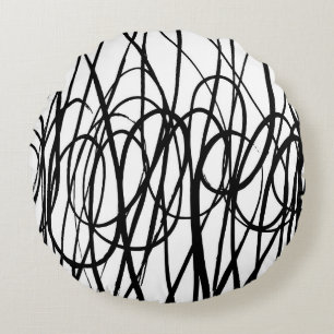 Brush abstract pattern. Grunge texture. Background Round Pillow