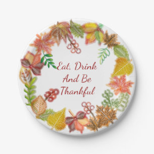 Brush Art of Fall Foliage For Thanksgiving Paper Plate